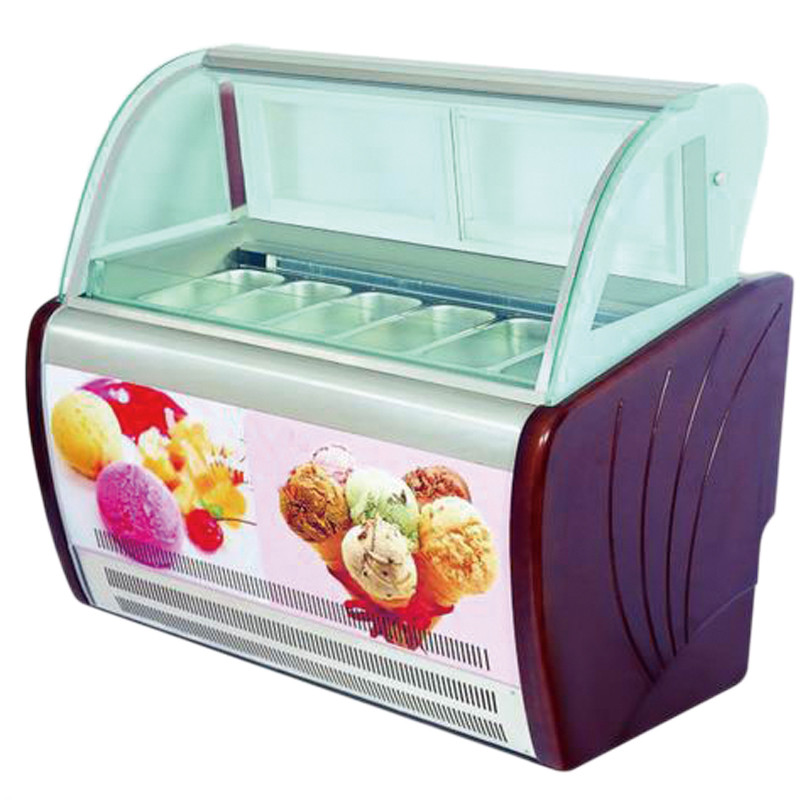 Kaca Melengkung 6 Kontainer Ice Cream Scoop Display Freezer Cabinet Dengan T5 / LED Light