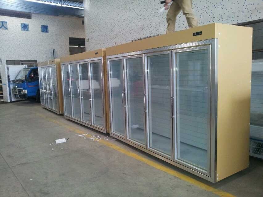 Gold Cool Storage Room Kaca Display Kulkas Untuk Minuman Dan Susu