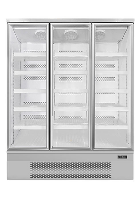 Pembekuan Cepat Supermarket Komersial Tampilan Tegak Kulkas Freezer Untuk Makanan Beku