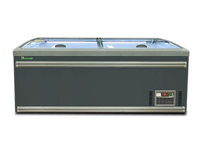 Supermarket Sliding Glass Door Island Freezer Untuk Kombinasi Makanan Beku Gratis