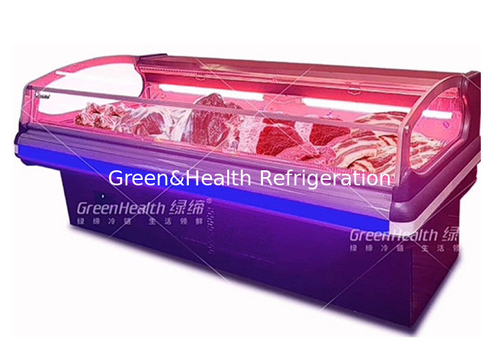 Chiller tampilan daging komersial dengan lampu LED pendingin dinamis dan kompresor Danfoss/Secop untuk supermarket