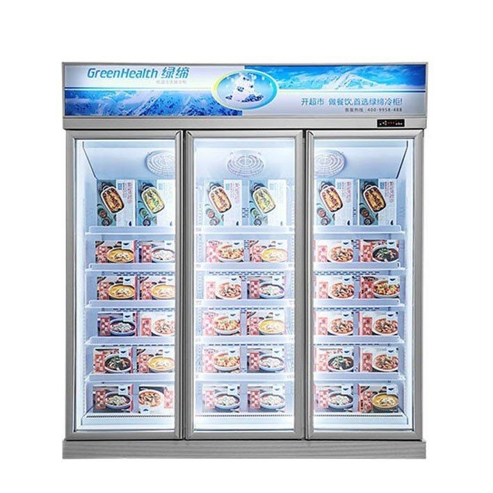 Supermarket 1/2/3 Pintu Kaca Menampilkan Freezer Tegak Untuk Es Krim
