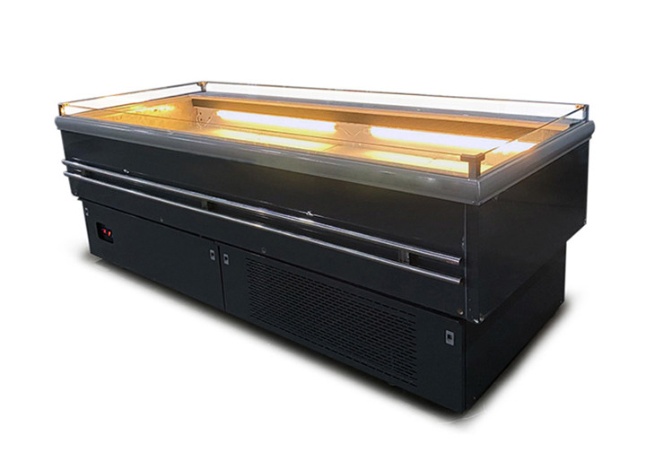 Flat Top Open Supermarket Island Freezer Kulkas Tampilan Daging Komersial Dengan LED