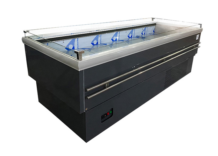 Flat Top Open Supermarket Island Freezer Kulkas Tampilan Daging Komersial Dengan LED