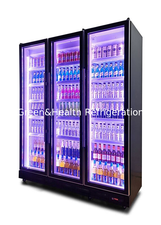3 Warna Cahaya 740L Air Cooling Kaca Pintu Botol Cooler Display Kulkas
