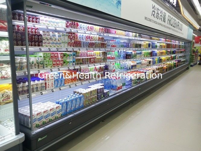Pendingin Udara Tipe Multideck Chiller Terbuka Untuk Minuman Sayuran / Kulkas Layar Komersial