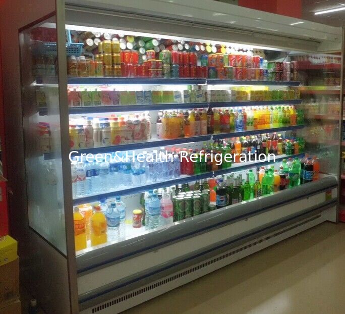 Pendingin Udara Tipe Multideck Chiller Terbuka Untuk Minuman Sayuran / Kulkas Layar Komersial