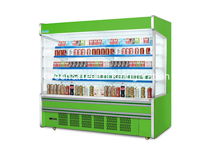 Chiller terbuka multi-deck komersial dengan pendinginan dinamis rak yang disesuaikan dan pencahayaan LED untuk supermarket
