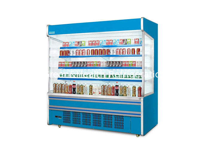 Chiller terbuka multi-deck komersial dengan pendinginan dinamis rak yang disesuaikan dan pencahayaan LED untuk supermarket