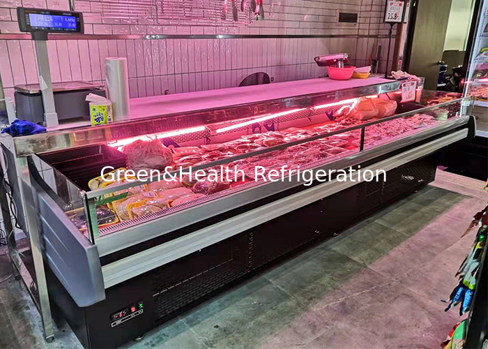 Hipermarket Pendinginan Open Type Counter 2.5M Fresh Meat Display Freezer