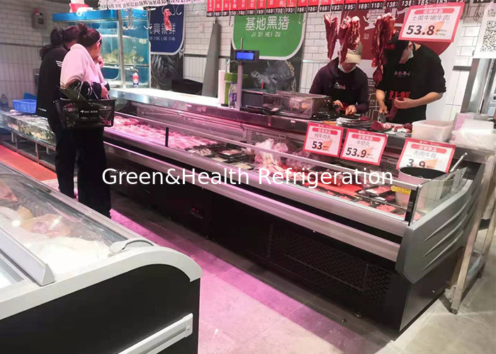 Hipermarket Pendinginan Open Type Counter 2.5M Fresh Meat Display Freezer