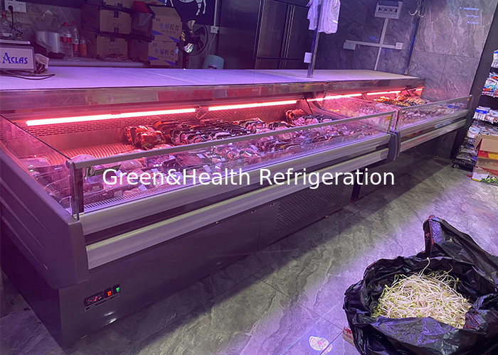 Hipermarket Pendinginan Open Type Counter 2.5M Fresh Meat Display Freezer