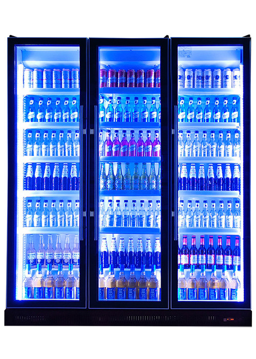 Pengeringan Kipas Commercial Display Chiller Multiple Glass Pintu Dazzle Minuman Hitam Display Kulkas