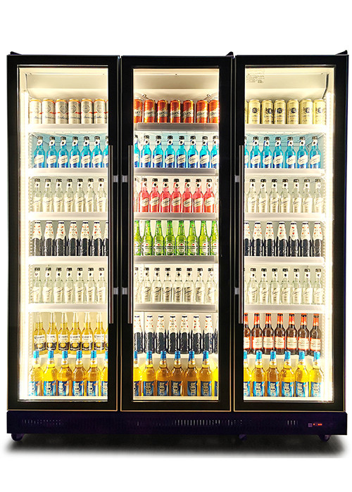 Pengeringan Kipas Commercial Display Chiller Multiple Glass Pintu Dazzle Minuman Hitam Display Kulkas