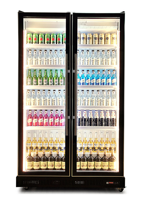 Pengeringan Kipas Commercial Display Chiller Multiple Glass Pintu Dazzle Minuman Hitam Display Kulkas