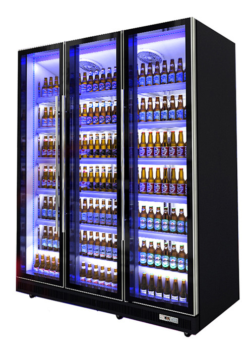 Pengeringan Kipas Commercial Display Chiller Multiple Glass Pintu Dazzle Minuman Hitam Display Kulkas