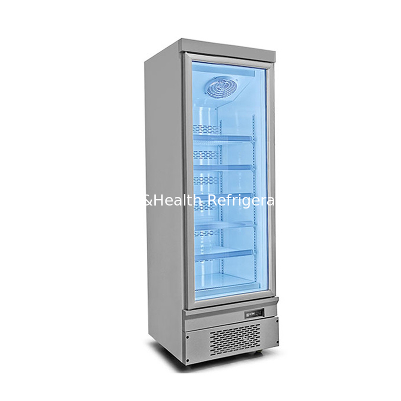 Pendinginan kipas suhu tunggal Pintu kaca Freezer Dengan Pintu Kembali Auto Spring
