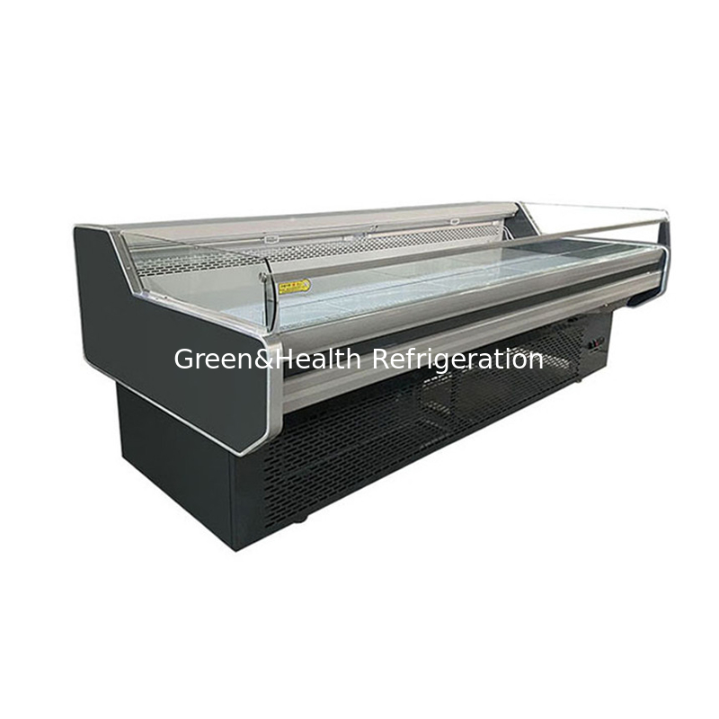 LED Light Meat Display Freezer Baja tahan karat Interior Otomatis Defrost -2 ~ 8 C
