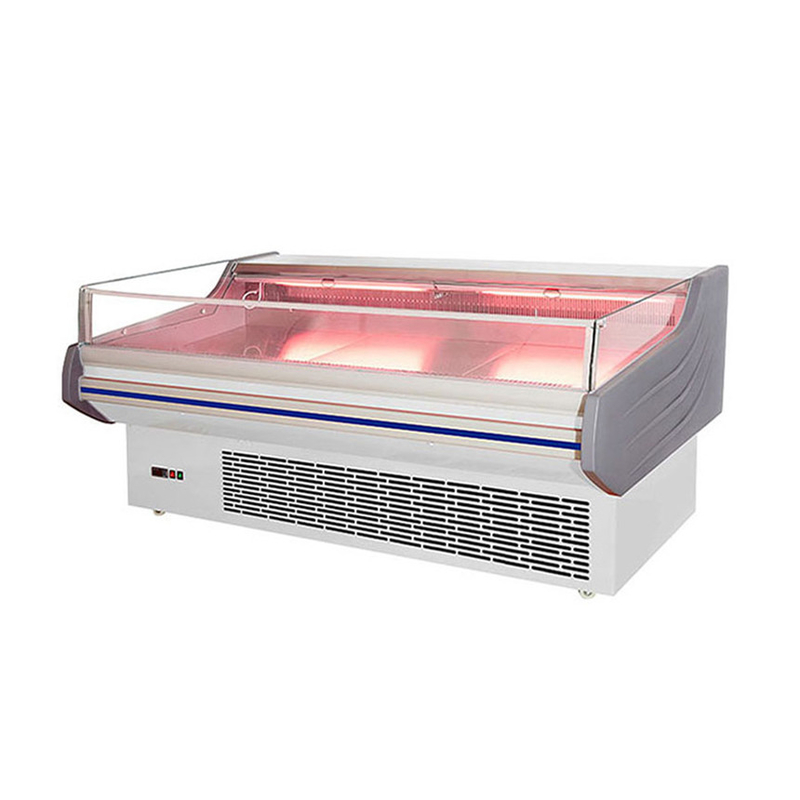 LED Light Meat Display Freezer Baja tahan karat Interior Otomatis Defrost -2 ~ 8 C