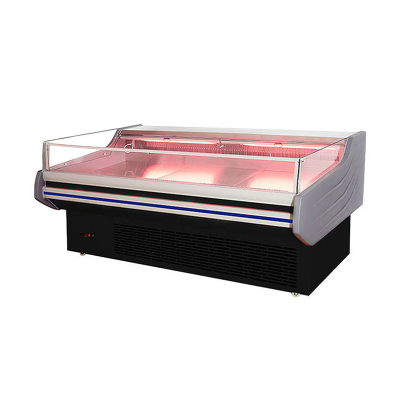 LED Light Meat Display Freezer Baja tahan karat Interior Otomatis Defrost -2 ~ 8 C