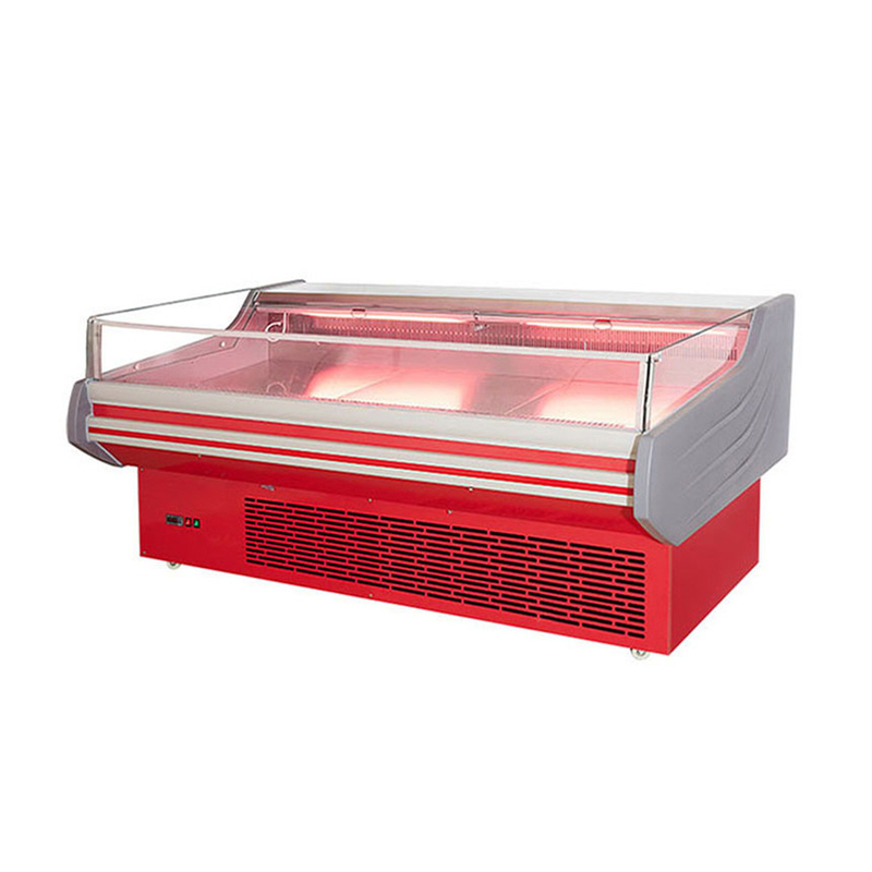 LED Light Meat Display Freezer Baja tahan karat Interior Otomatis Defrost -2 ~ 8 C