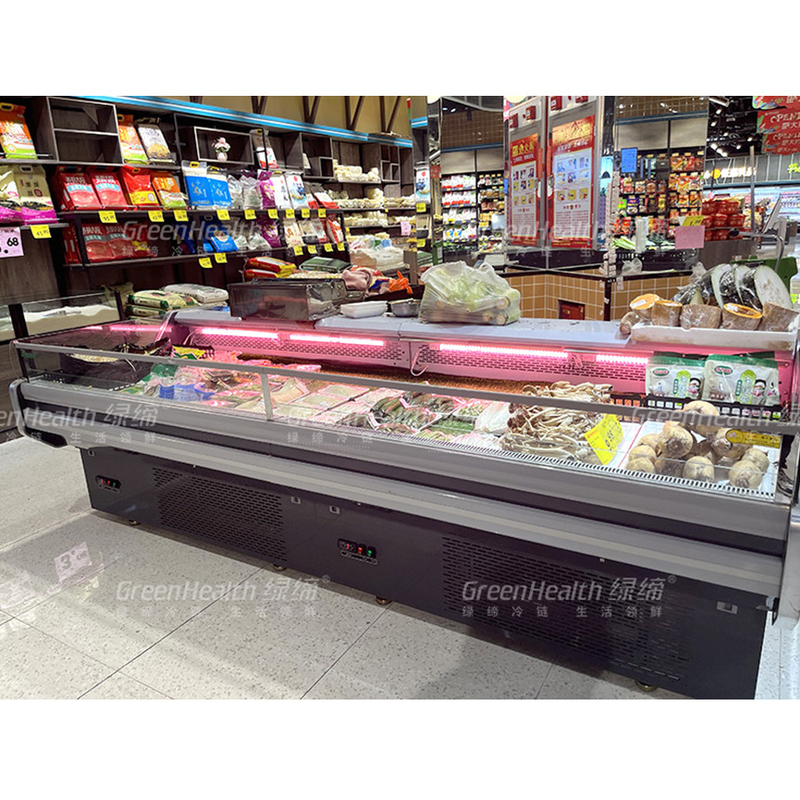 LED Light Meat Display Freezer Baja tahan karat Interior Otomatis Defrost -2 ~ 8 C