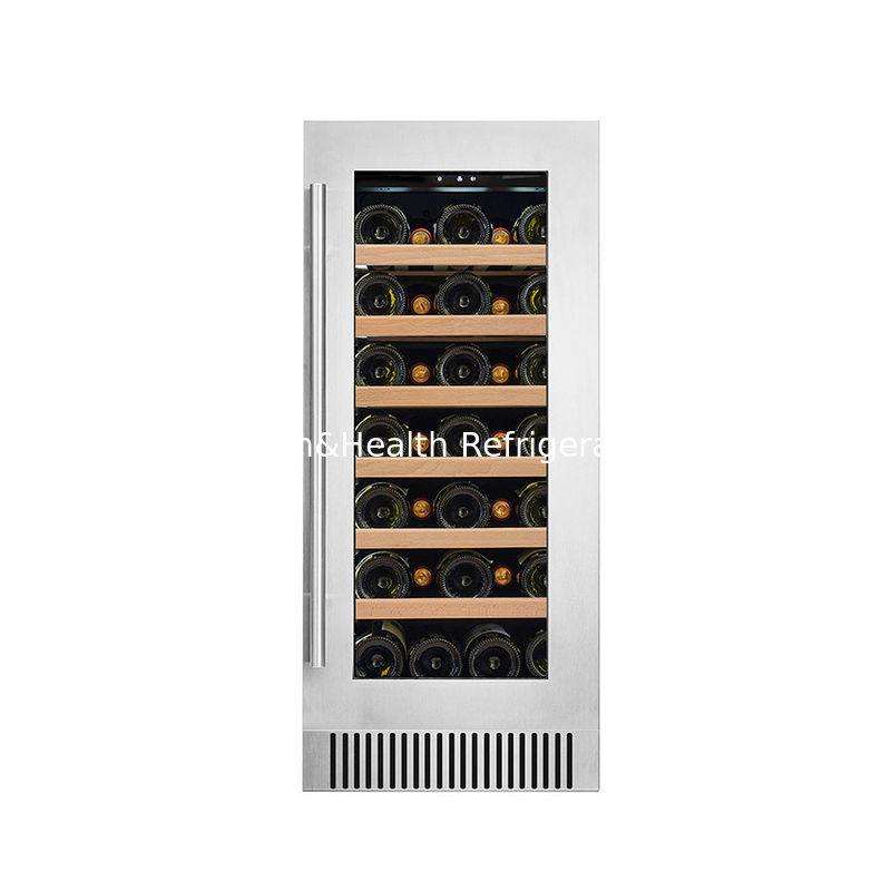 Sertifikat ETL Elektronik Suhu Wine Display Cooler Dengan Pintu Kaca Dan Bahan Rak Kayu
