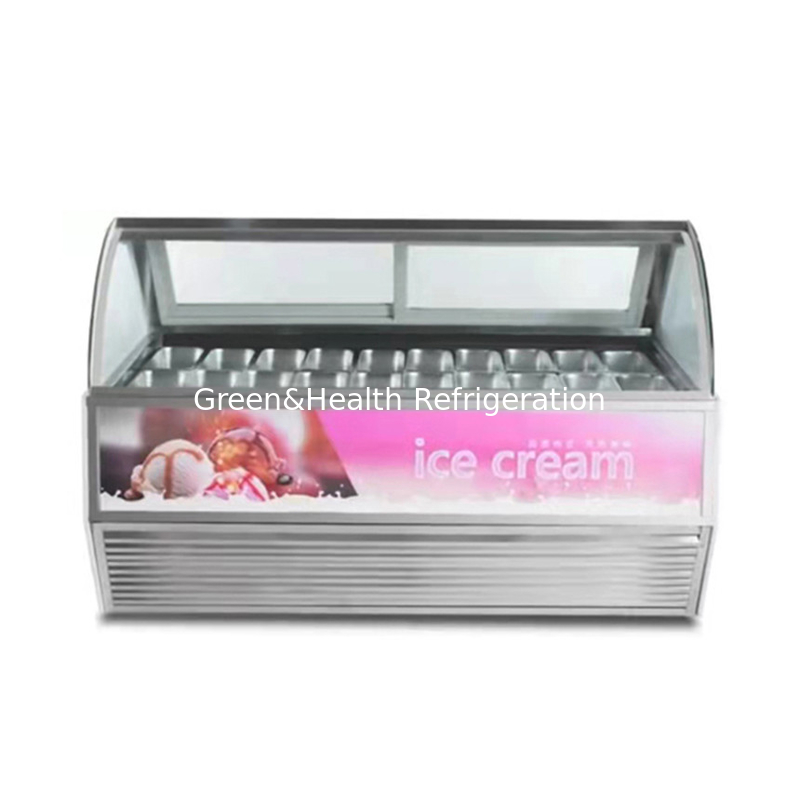Warna dan Ukuran yang Bisa Disesuaikan Gelato Es Krim Display Freezer dengan 10 / 12 / 16 / 22 Pans