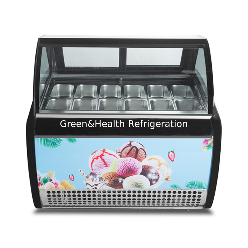 Warna dan Ukuran yang Bisa Disesuaikan Gelato Es Krim Display Freezer dengan 10 / 12 / 16 / 22 Pans