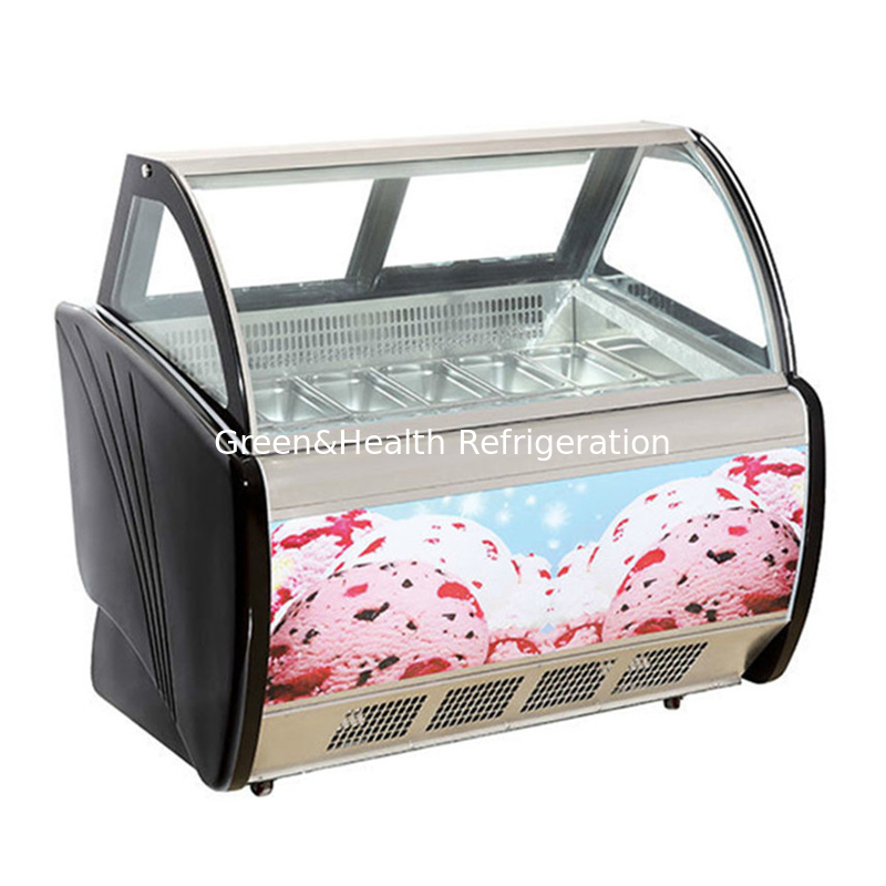 Warna dan Ukuran yang Bisa Disesuaikan Gelato Es Krim Display Freezer dengan 10 / 12 / 16 / 22 Pans