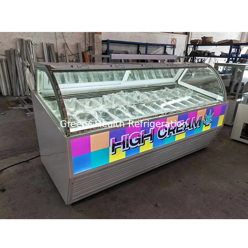 Warna dan Ukuran yang Bisa Disesuaikan Gelato Es Krim Display Freezer dengan 10 / 12 / 16 / 22 Pans