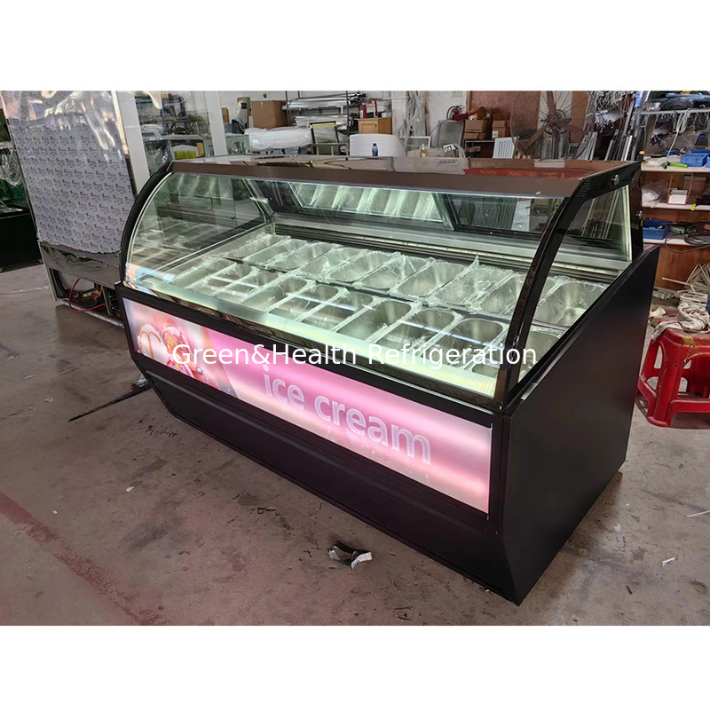 Warna dan Ukuran yang Bisa Disesuaikan Gelato Es Krim Display Freezer dengan 10 / 12 / 16 / 22 Pans