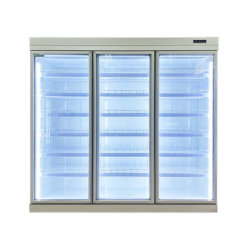 Freezer vertikal bebas es komersial dengan roda pintu 2/3/4/5 termasuk