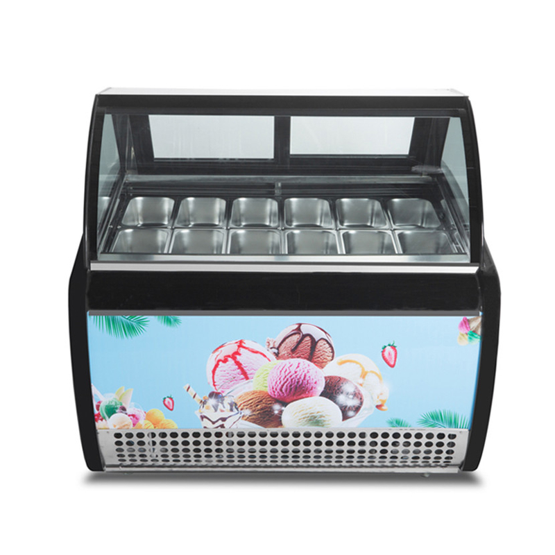 Showcase Kesehatan Hijau 12 Pan Ice Cream Freezer Untuk Snack Shop CE Rohs