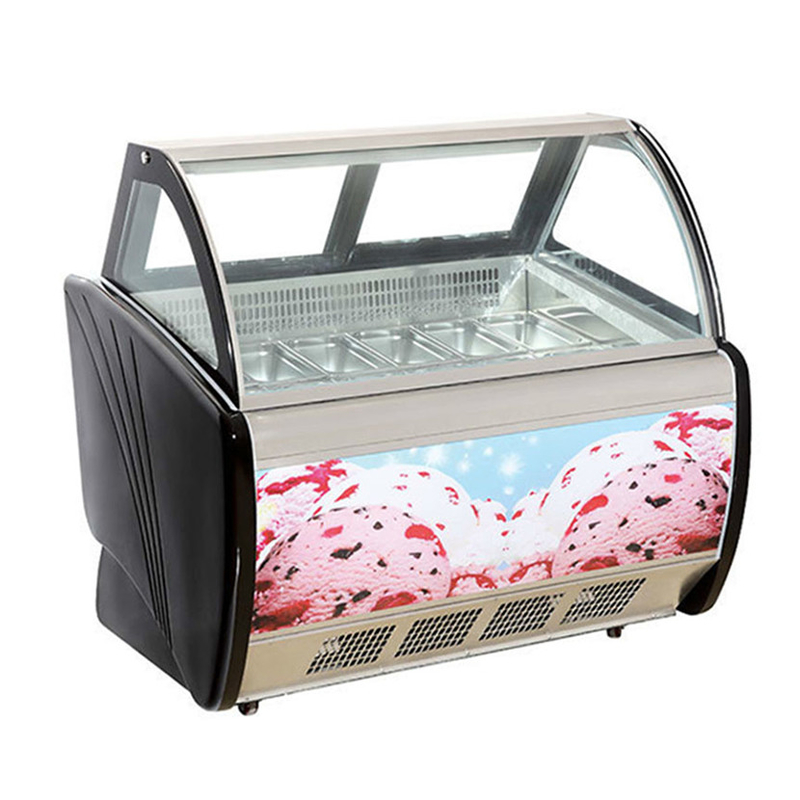 Showcase Kesehatan Hijau 12 Pan Ice Cream Freezer Untuk Snack Shop CE Rohs