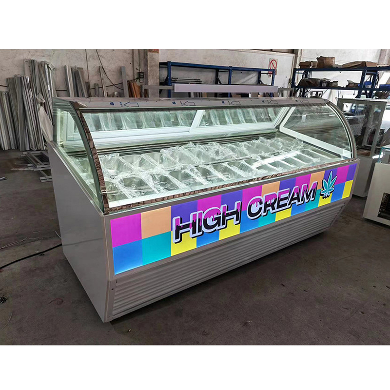 Showcase Kesehatan Hijau 12 Pan Ice Cream Freezer Untuk Snack Shop CE Rohs
