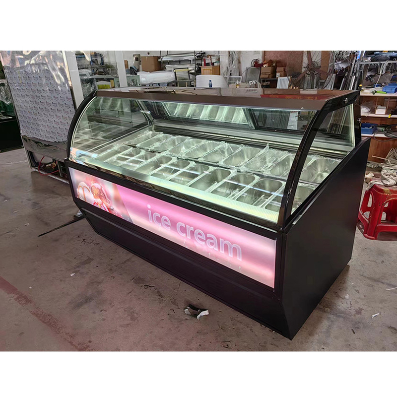 Showcase Kesehatan Hijau 12 Pan Ice Cream Freezer Untuk Snack Shop CE Rohs