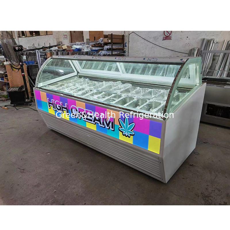 Tampilan es krim stainless steel Showcase dengan jumlah pan yang disesuaikan dan pintu geser