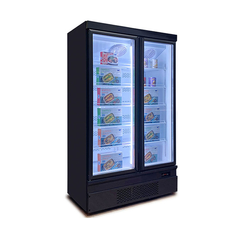 Menyimpan ruang jendela kaca showcase freezer untuk pasar makanan beku komersial