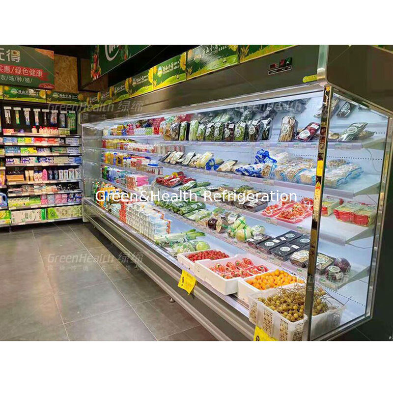 Komersial Multideck Open Chiller dengan 4 Rak 5 Display Spaces LED Lighting dan R22 Refrigerant