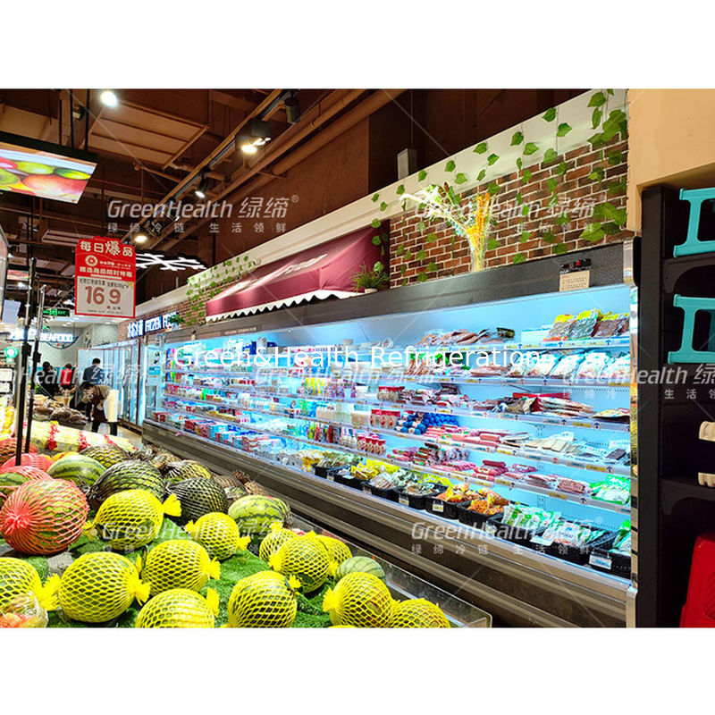 Komersial Multideck Open Chiller dengan 4 Rak 5 Display Spaces LED Lighting dan R22 Refrigerant