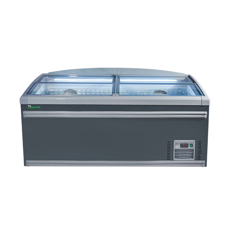 Top Sliding Door Supermarket Pulau Freezer dengan Lampu Interior Aluminium