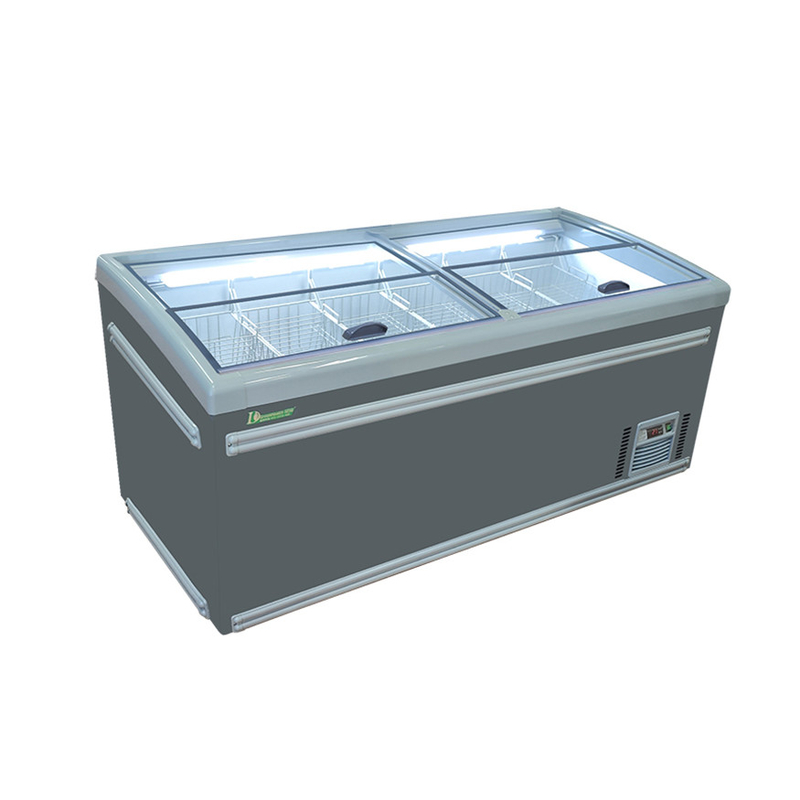 Top Sliding Door Supermarket Pulau Freezer dengan Lampu Interior Aluminium