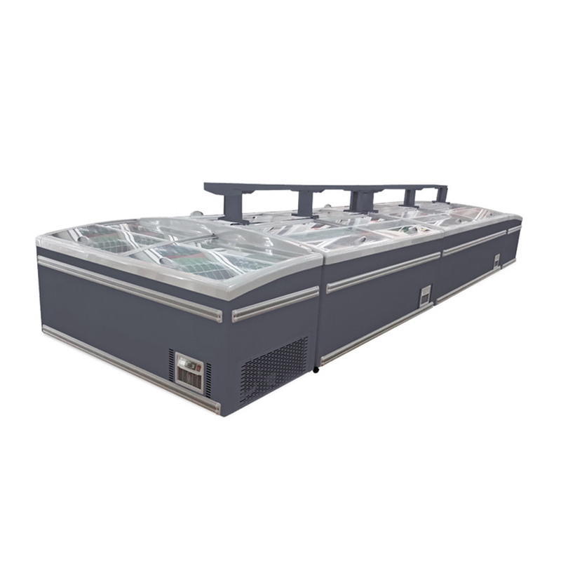 Top Sliding Door Supermarket Pulau Freezer dengan Lampu Interior Aluminium