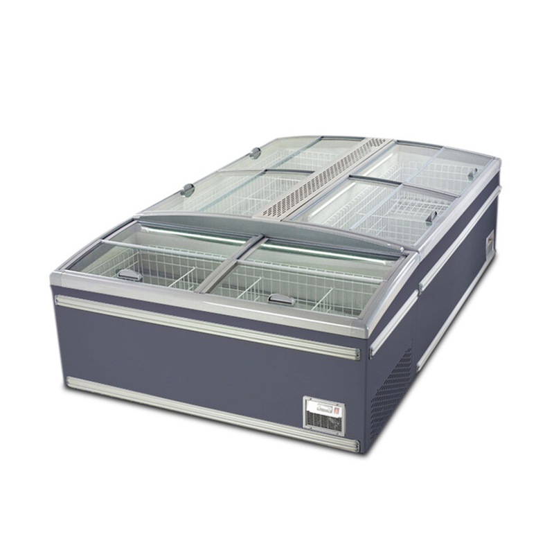 Top Sliding Door Supermarket Pulau Freezer dengan Lampu Interior Aluminium