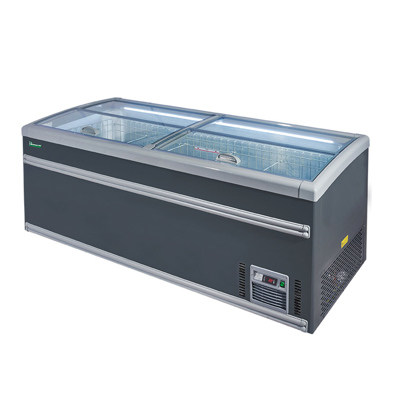 Top Sliding Door Supermarket Pulau Freezer dengan Lampu Interior Aluminium