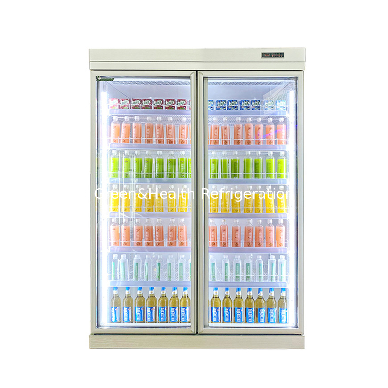 Proyek Supermarket Efisiensi Tinggi Menyediakan Minuman Tampilan Pintu Kaca Chiller Freezer