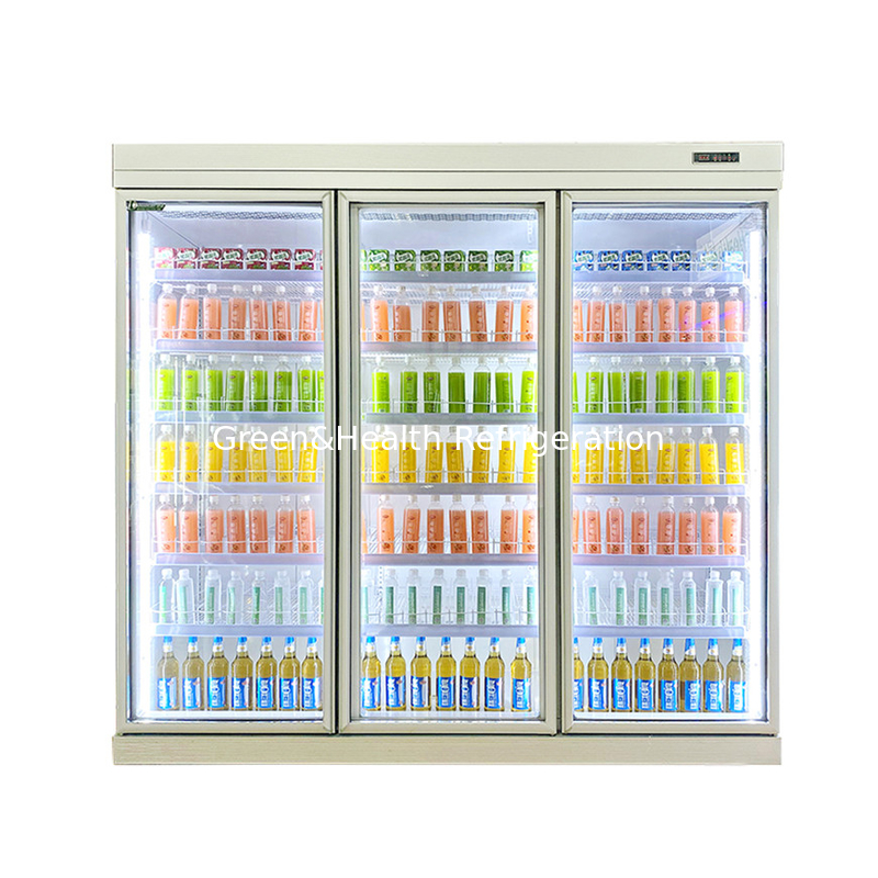 Proyek Supermarket Efisiensi Tinggi Menyediakan Minuman Tampilan Pintu Kaca Chiller Freezer