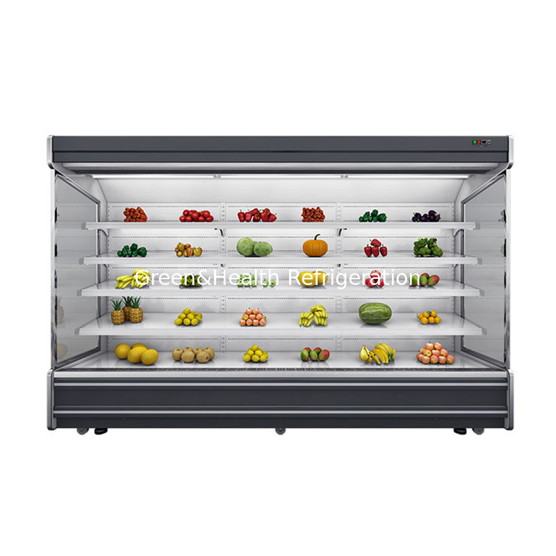 Tirai Malam Multideck Open Chiller Supermarket Showcase Untuk Minuman Dan Yogurt