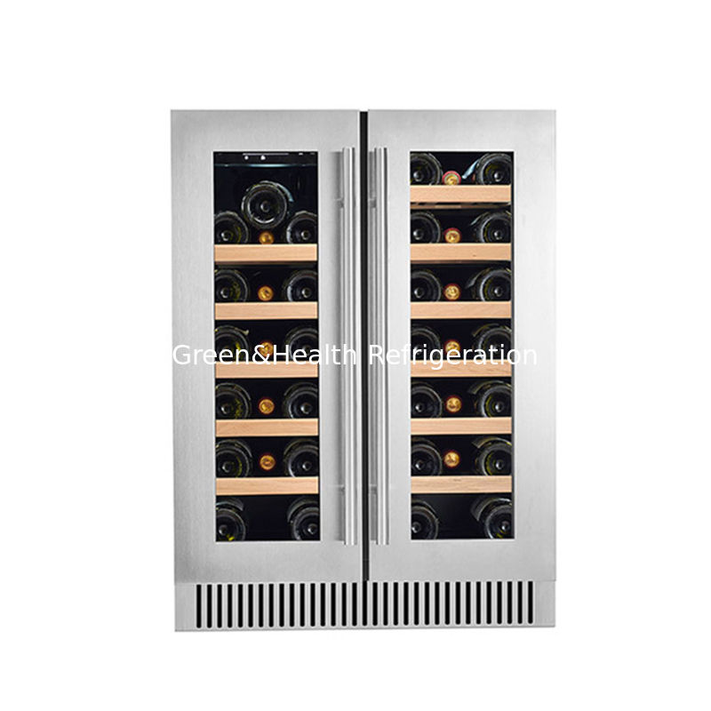 Sertifikat ETL 60 Botol Dual Zone Electric Wine Cooler Dengan Rak Kayu Hitam